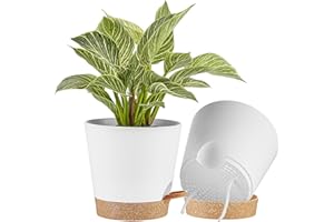 FaithLand 2-Pack 8 Inch Planter Pots for Indoor Outdoor Plants, Self Watering Flower Pots with Deep Reservoir, White with Terracotta …