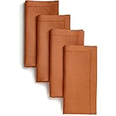 D'Moksha Homes Rust Linen Napkins Set of 4 - Classic Hemstitch 100% Pure Linen Hemstitch Dinner Napkins 20 x 20 Inch for Spring, Easter - Handcrafted and Machine Washable