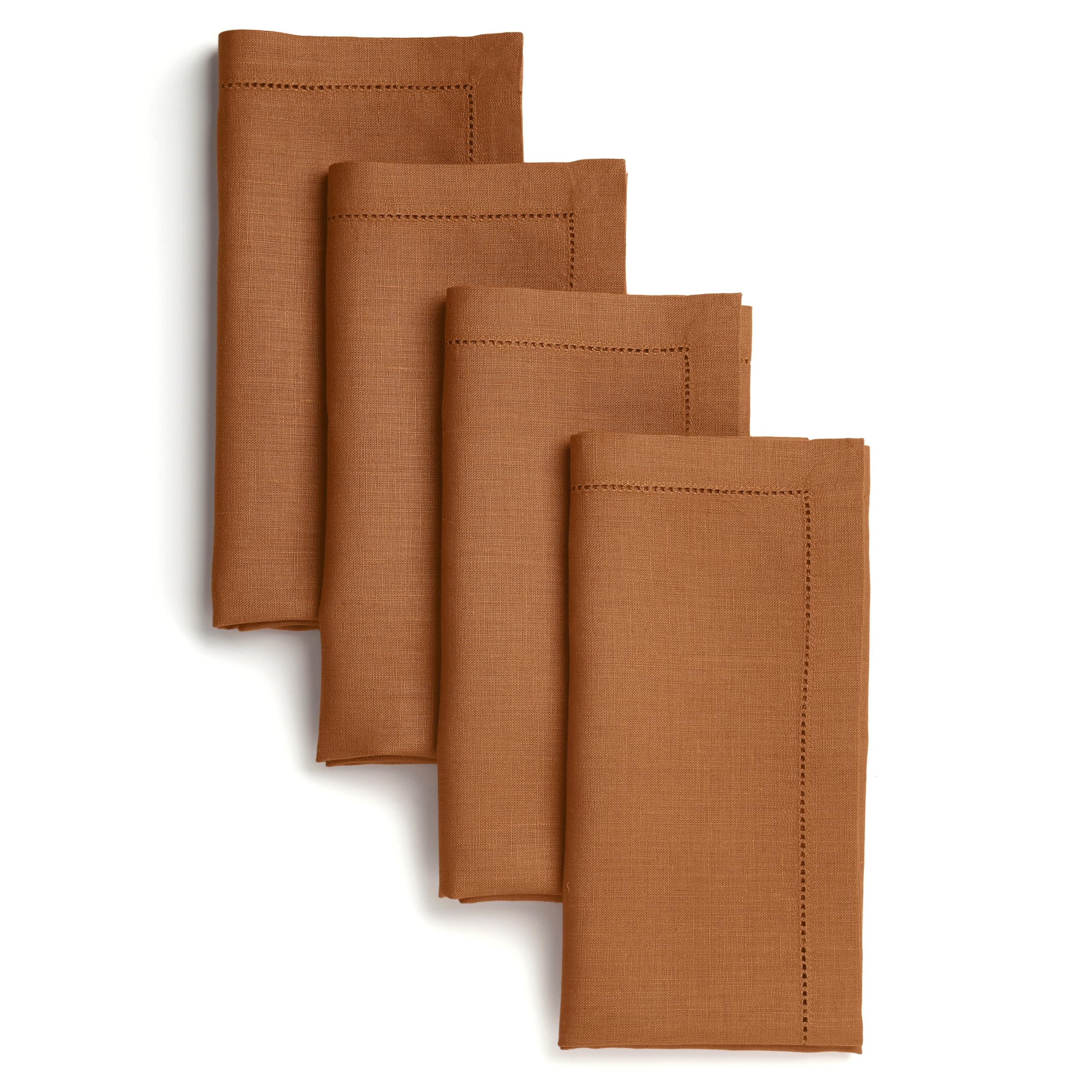 D'Moksha Homes Linen Dinner Napkins 20 x 20 Inch - 100% Pure Linen Rust Napkins Set of 4 - Classic Hemstitch - Washable Rust Cloth Napkins — image 1
