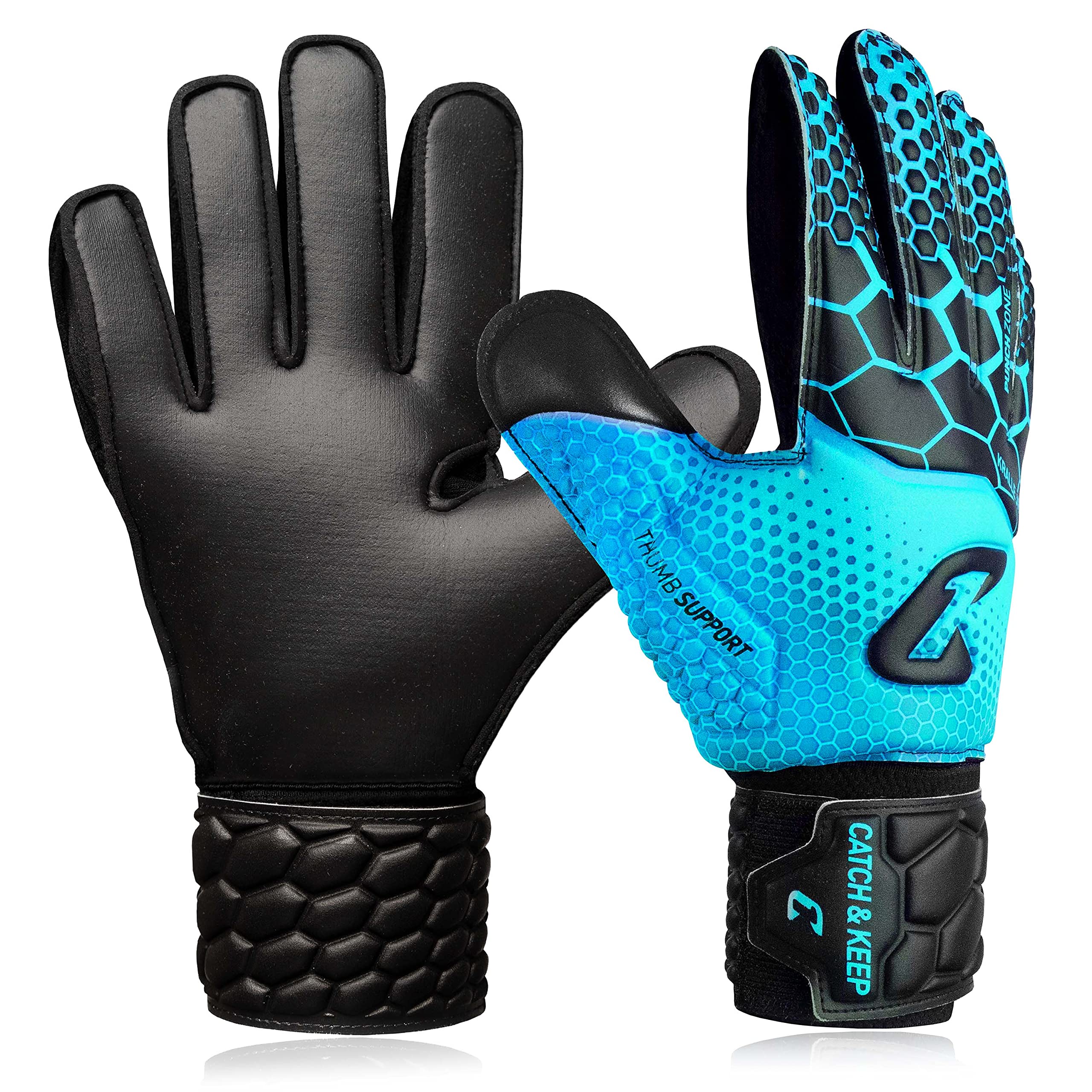 CATCH & KEEP Kralle Junior Pro 3.0 Goalkeeper Gloves - Child Goalkeeper Gloves - Falcon Grip Ultra Strong - Great Fit for Kids (3, Blue)