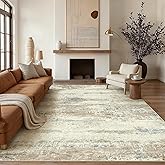 PureCozy 8x10 Area Rug Washable Beige Brown Abstract Living Room Carpet Non Slip Modern Neutral Soft Low Pile Contemporary Ae