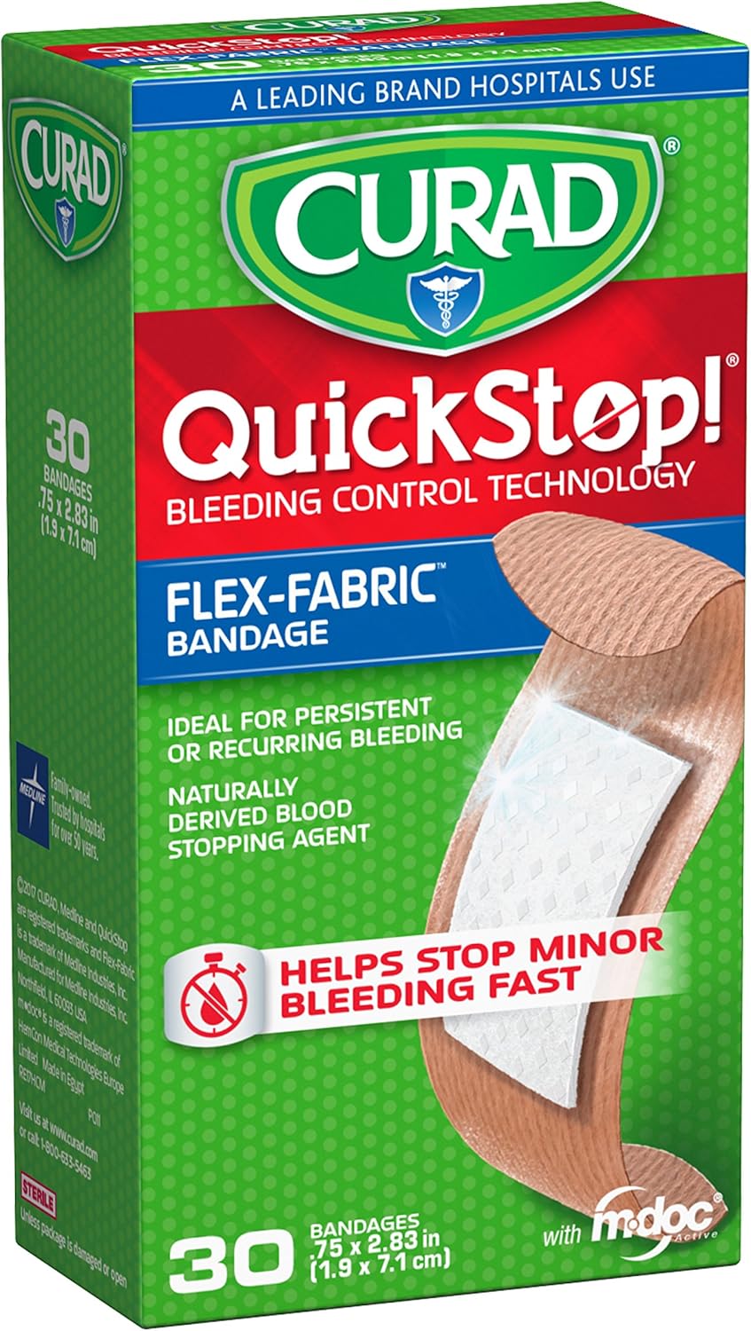 Curad Quickstop Instant Clotting Technology FlexFabric Bandages, 30