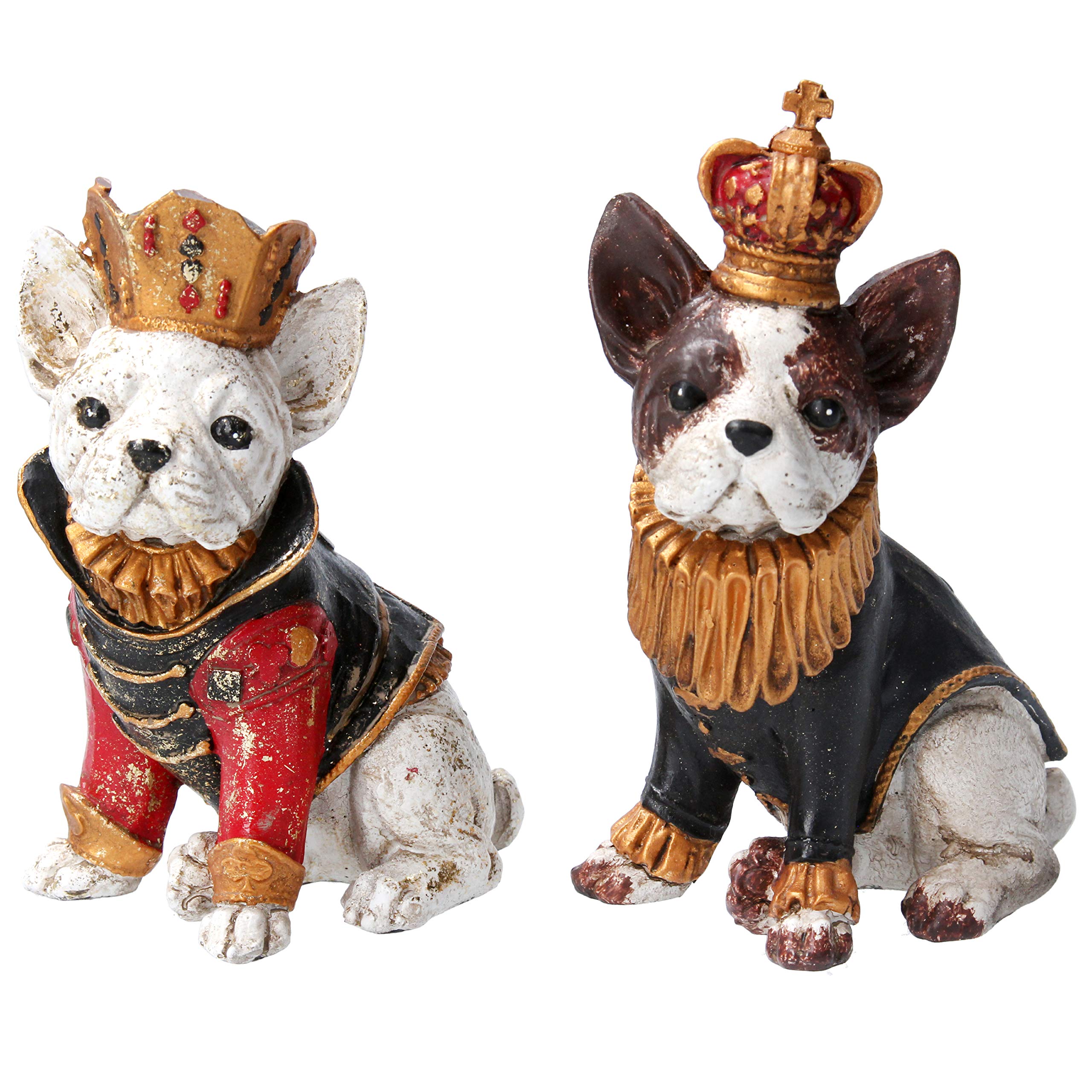 Gisela Graham Bull Dog with Coat and Crown Resin Decoration 12 cm Set of 2
