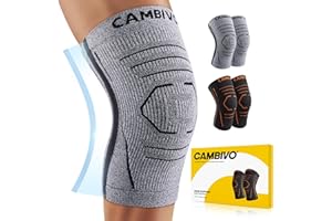 CAMBIVO Knee Brace for Women and Men with Side Stabilizer 2 Pack, Lightweight Knee Compression Sleeves for Knee Pain Relief, Knee Sleeves for Running, Workout and Daily Activities (Gray, Large)