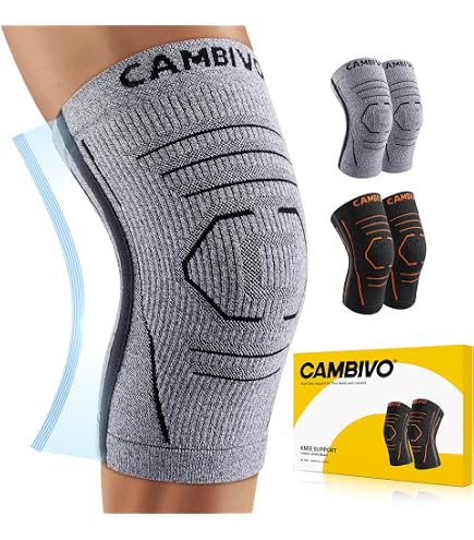Thapncow Genouillère Ultra-Mince Fibre Bambou - Compression - Antidérapant - Sport - L (Lot 2)