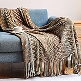 KLEVERISE Bohemian Boho Throw Blankets, Knitted with Tassel, Outdoor Reversible Soft Cozy Lightweight Throw Blankets, Couch Bed Sofa Decorative Afghan Throw Blanket All Seasons Yellow 50x60 inches