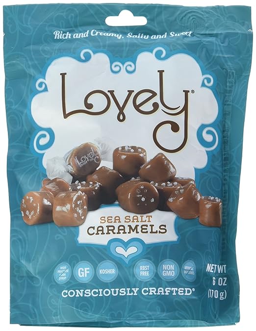 Soft and Chewy Sea Salt Caramels (2-Pack) - Lovely Co. (2) 6 oz. Bags - Old Fashioned Style, Authentic Caramel Candies - Non-GMO, Soy & HFCS- Free, Gluten-Free and Kosher!