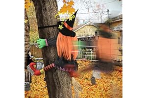 SNORECAT Halloween Outdoor Decoration Crashing Witch into Tree, Flying Witches Props, Hanging into Tree/Porch Pole/Door/Yard, Funny Outdoor Décor, Orange Hair