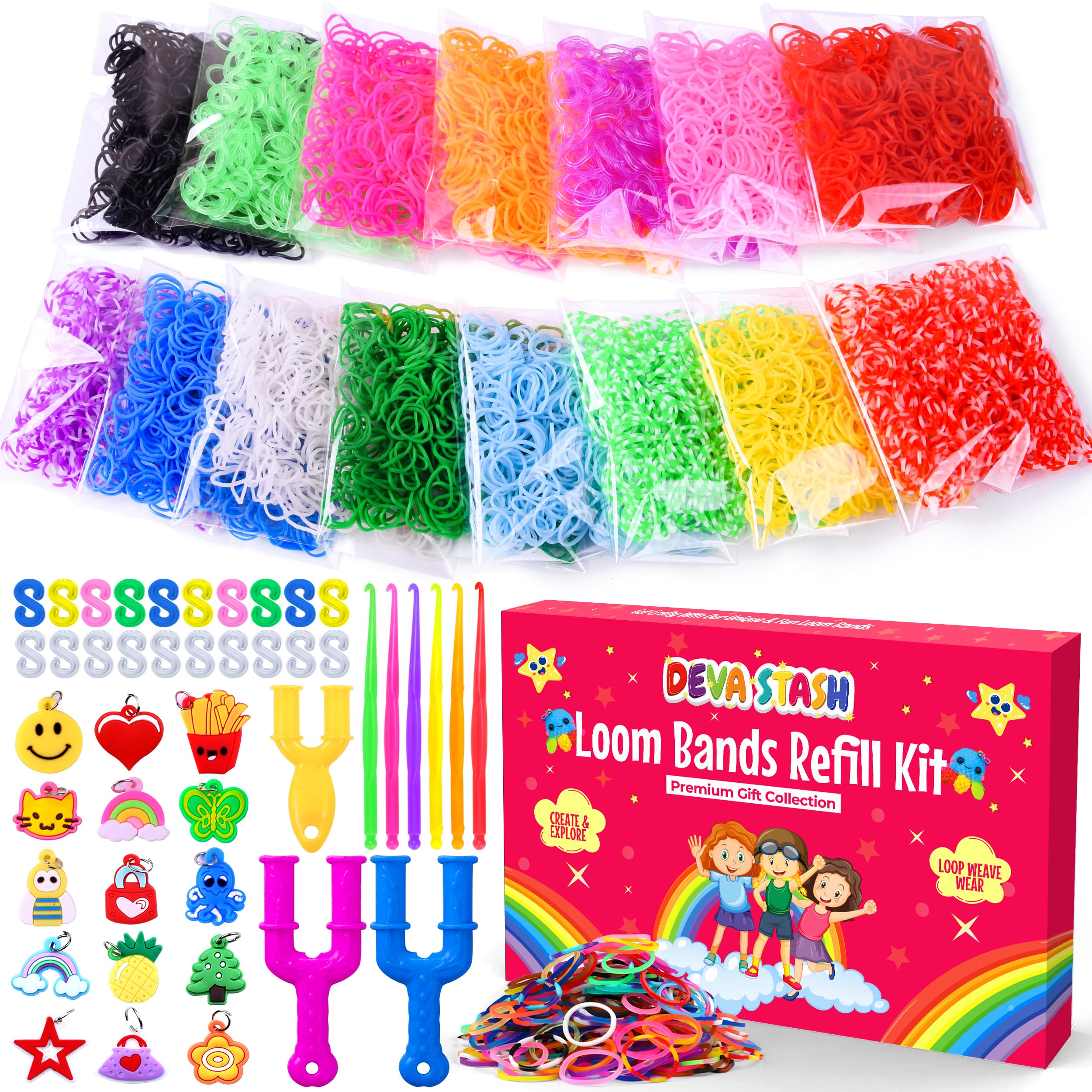 DEVA STASH 7000+ Loom Bands Refill Kit, Loom Twist Rubber Bands for DIY Bracelet Making Craft Kits with More Accessories (Refill)