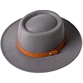 EOGIMI Lady Retro Wide Brim Fedora Floppy Pork Pie Hat with Belt Buckle