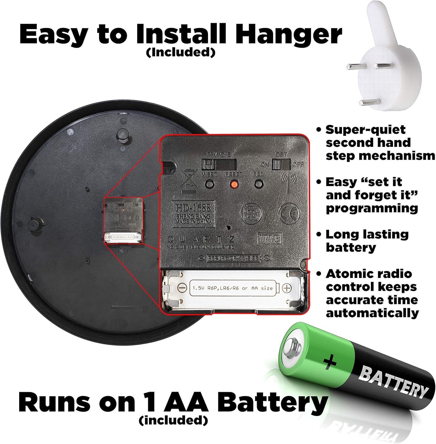 The Ultimate Wall Clock - 14" Atomic, Black, Easy to Read, Perfect for Home, Office, School, Indoor / Outdoor: Home & Kitchen