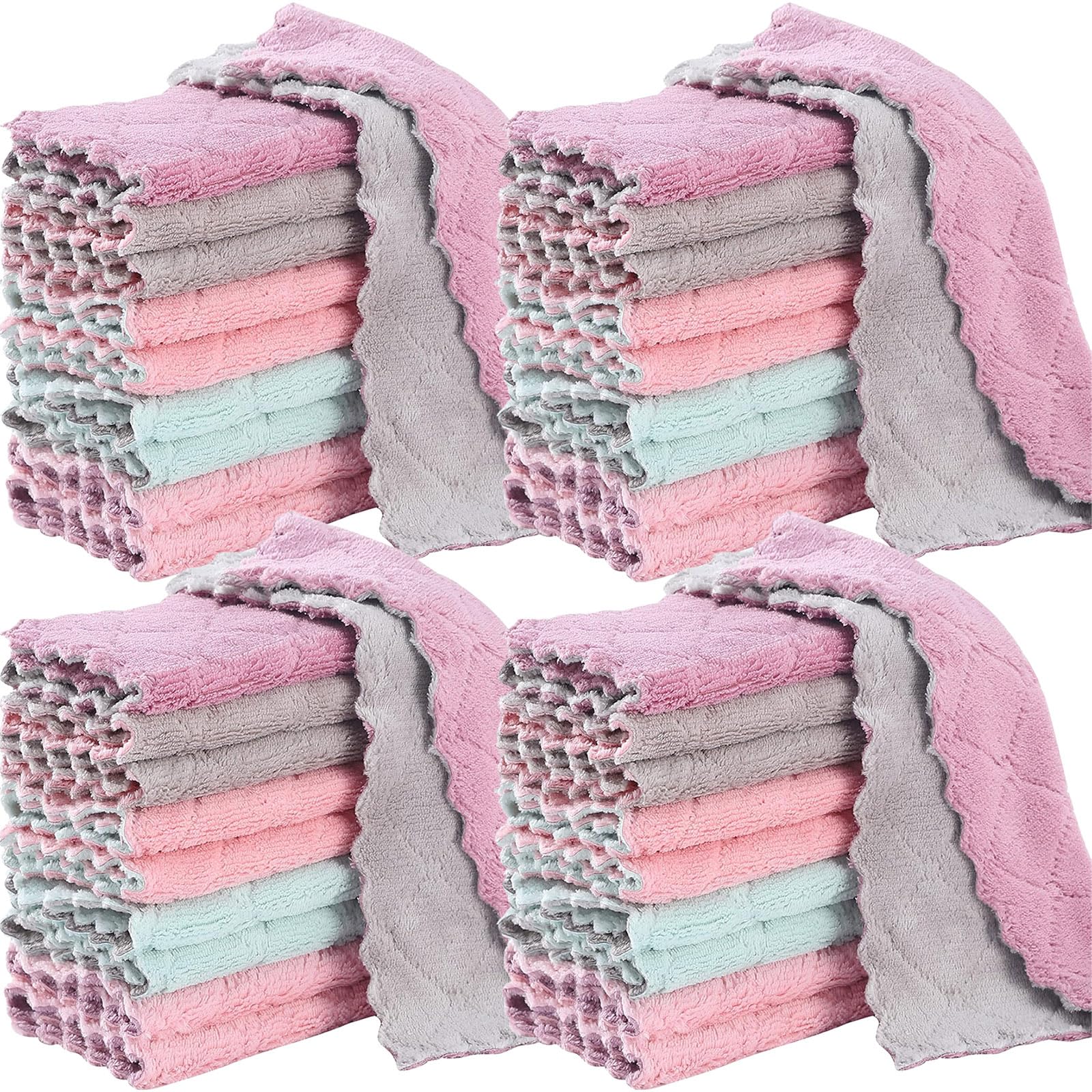 Photo 1 of 32 Pack Kitchen Dish Cloths Dish Towels, Super Soft and Absorbent Coral Fleece Cloth, Coral Velvet Microfiber Cleaning Cloth, Nonstick Oil Washable Fast Drying Dish Rags for Clean Table, Dish, Glass.