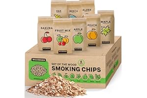 WOODOVER Smoking Wood Chips Smoker - Set of 8 - Apple Wood Chips for Smoker, BBQ Wood Chips for Smoking - Cherry, Alder, Oak, Hickory Wood Chips for Smoker, Smoker Wood Chips for Grilling - 8 Pack 1 lb Each