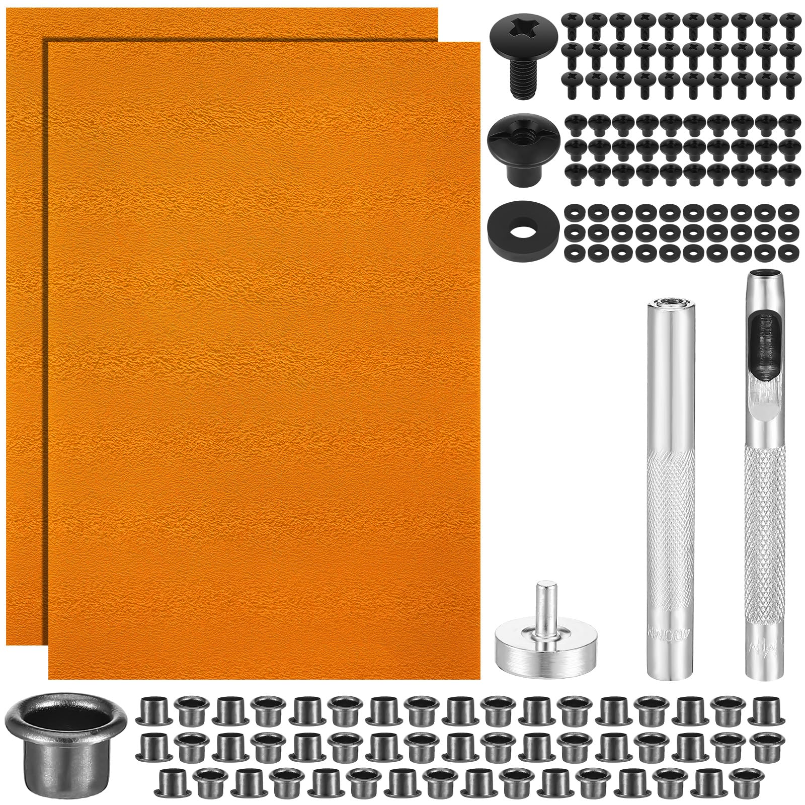 Photo 1 of Lanties 145 Pcs DIY Holster Kit Include Eyelet Hand Setter & Eyelet Combo Thermoform Sheet Cross Recessed Screw Head Open Slotted Fastener Rubber Washer for Making Knife Sheath Keel(Orange)