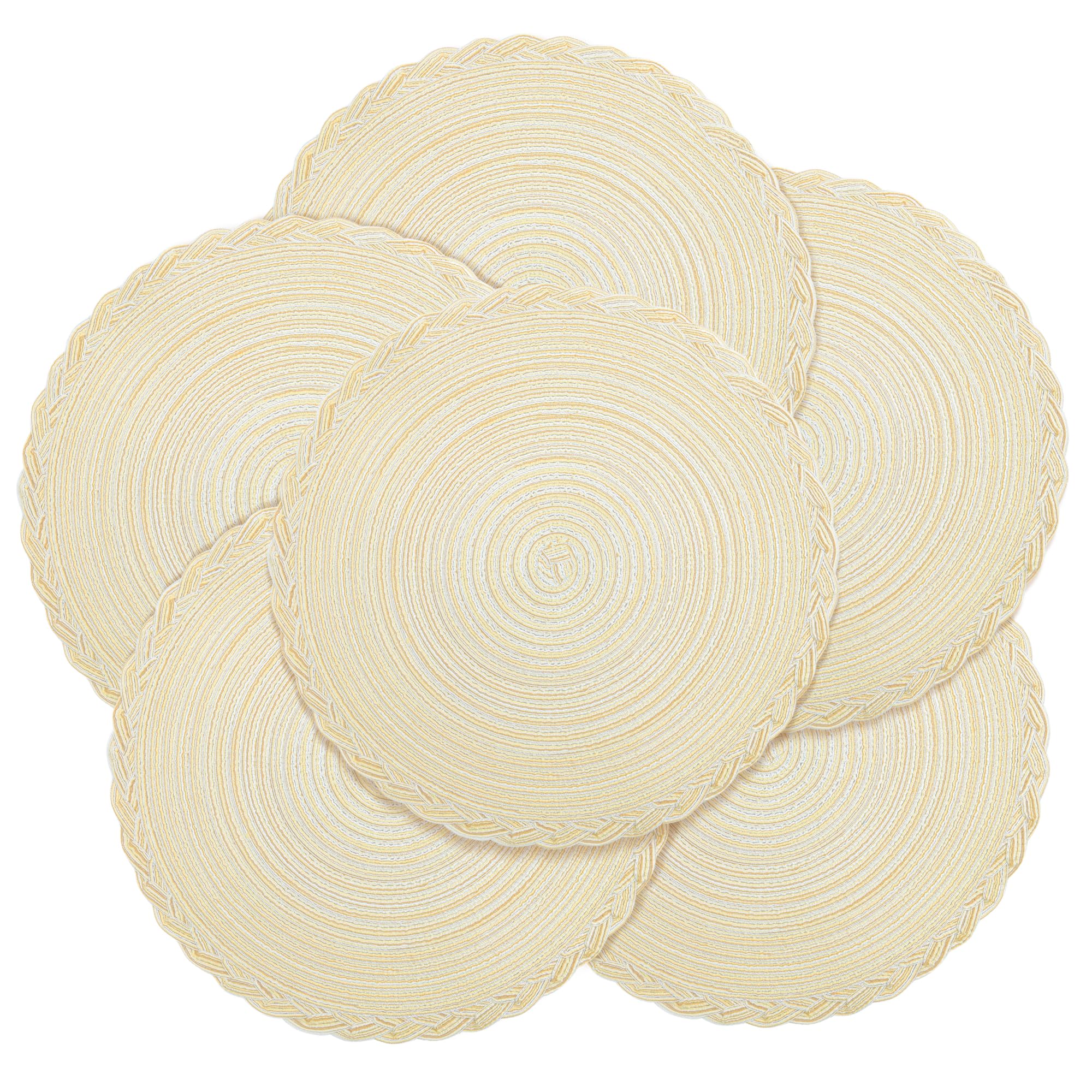 fanquare Round Woven Placemat Set of 6, 38 cm Heat Resistant Round Place Mat, Washable Beige Table Mat for Kitchen Dinner Table