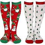 Knee High Christmas Socks for Women 2 Pack - Funny Novelty Holiday Long Socks for Ladies