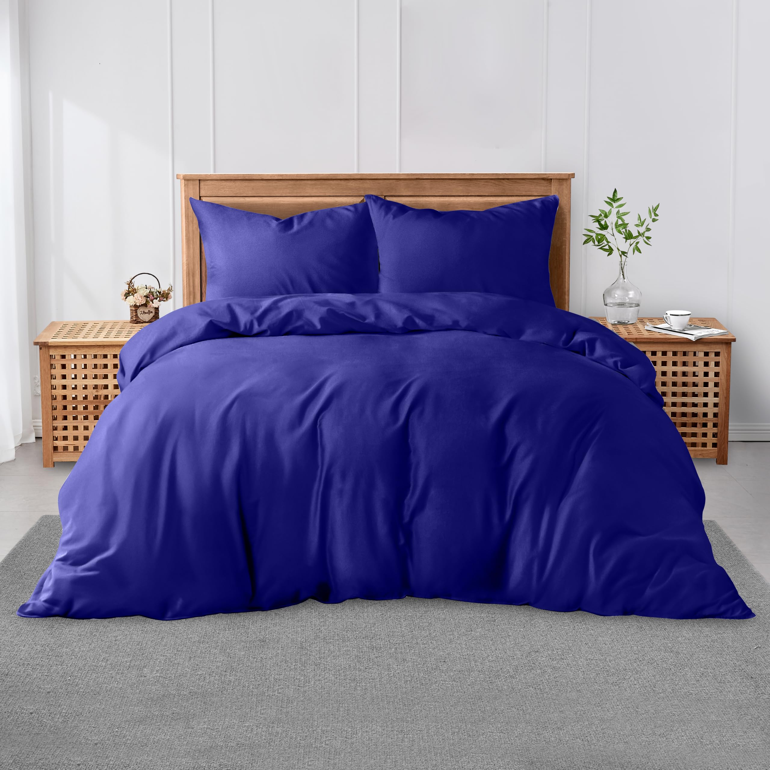 GC GAVENO CAVAILIA Super King Plain Dyed Duvet Cover Set with Pillowcase - Soft Comfortable, Lightweight Polycotton Bedding, Easy-Care - Quilt Comforter Cover - Royal Blue