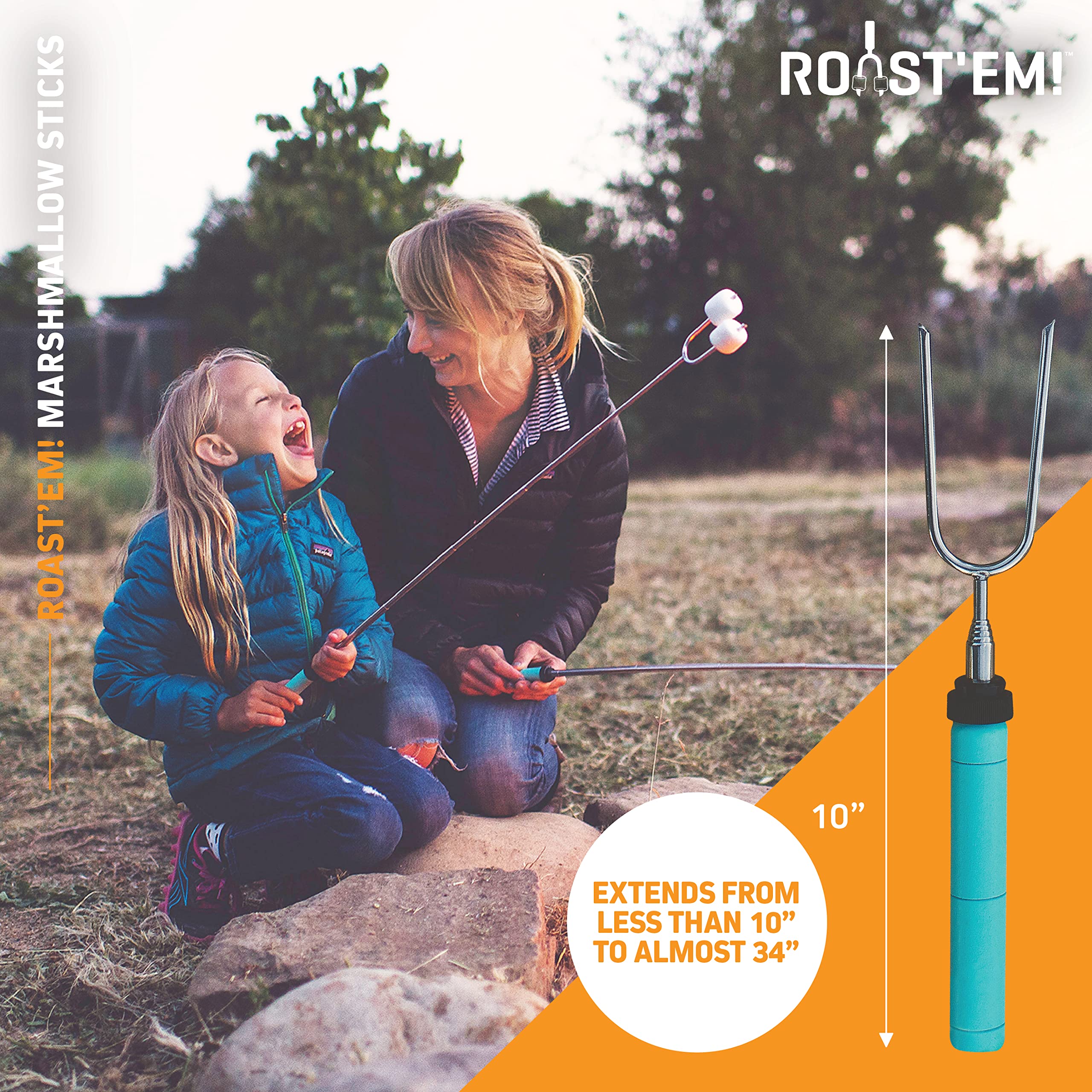 Jolly Green Products Rotating Marshmallow Roasting Sticks for Campfire & Bonfire | Extra Long Hot Dog & Smores Sticks for Fire Pit | Camping Smores Kit | Retractable Campfire Skewers | Set of 5