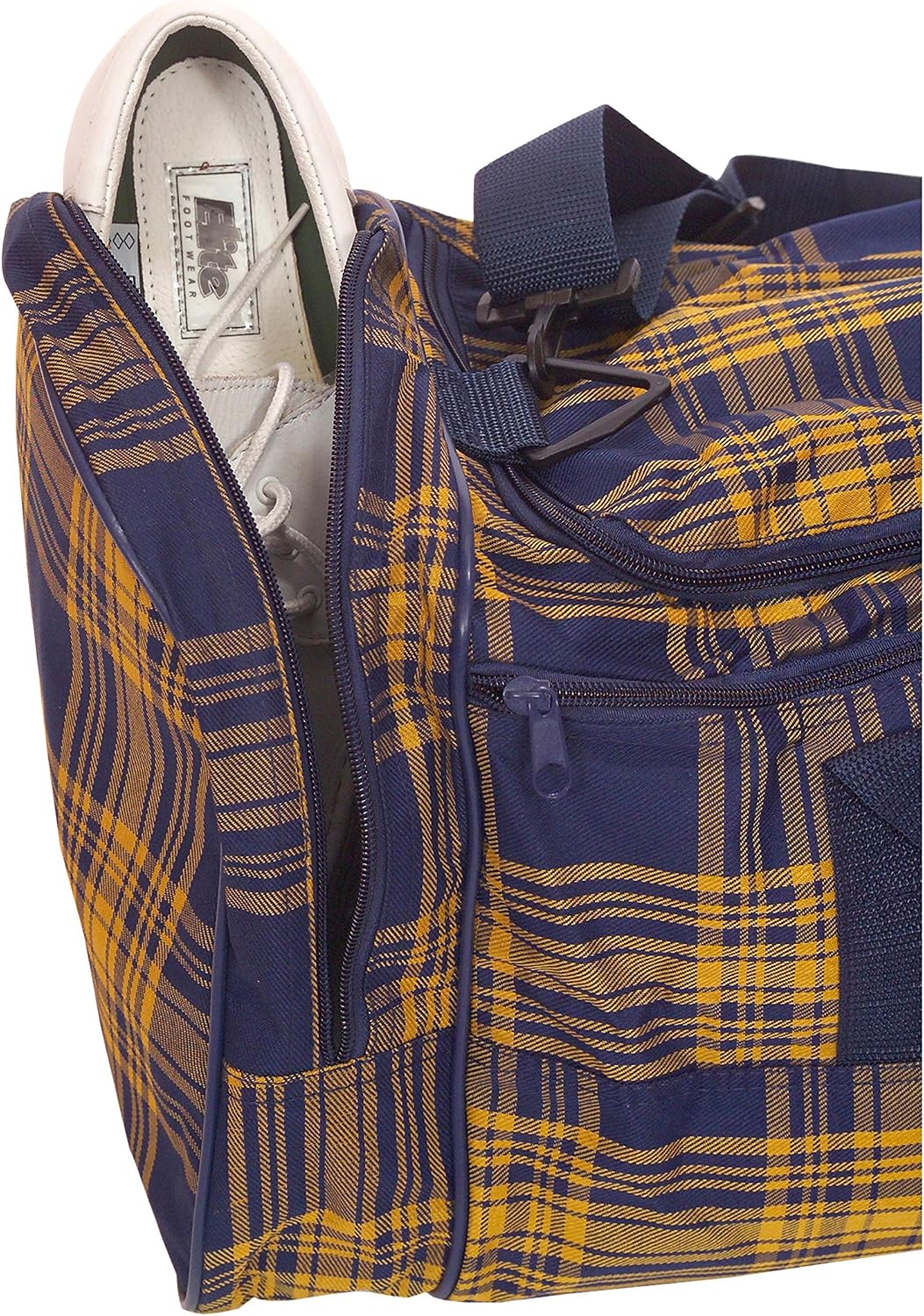 Acclaim Turnberry Sports Training Team Kit School Duffle Gym Bag Large Travel Weekend Holdall With End Pocket 54cm x 28cm x 24cm Navy Blue Yellow Tartan Fabric - Image 5