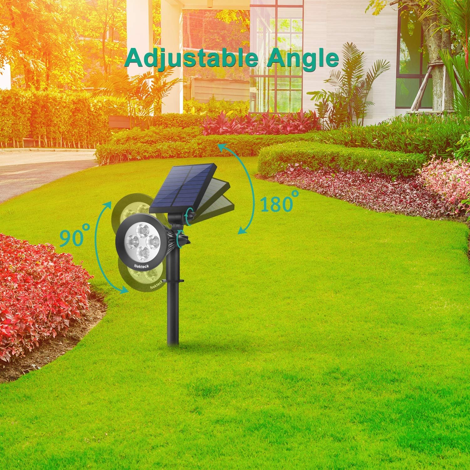 Nekteck 4 Pack Solar Lights, 2-in-1 Outdoor Solar Spotlights Powered Adjustable Wall Light Landscape Lighting, Bright and Dark Sensing, Auto On/Off for Yard, Pathway, Walkway, Garden, Driveway : Garden & Outdoor