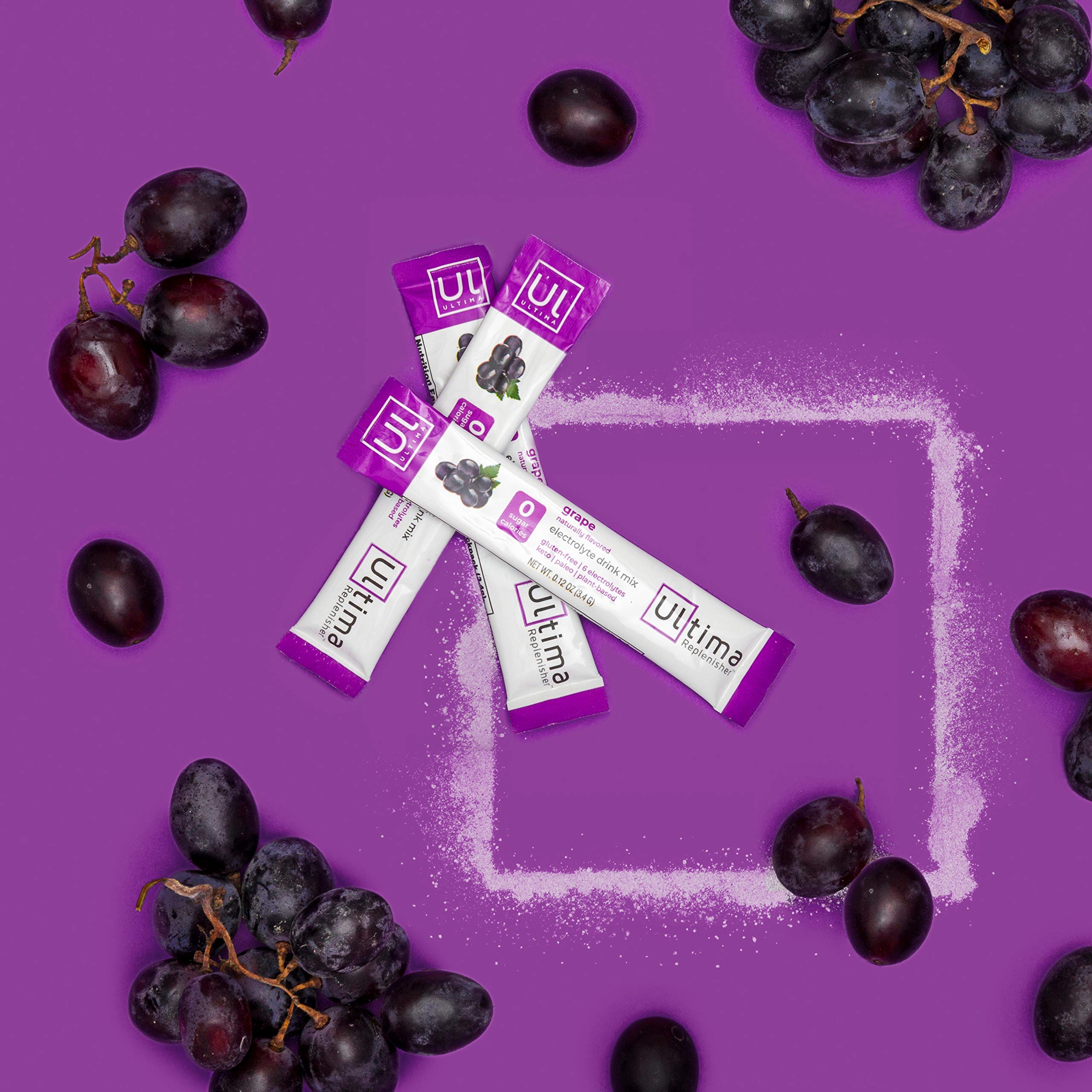 Ultima Replenisher Hydrating Electrolyte Powder, Grape, 20 Count Box, no Sugar, no Carbs, no Calories, Keto, Gluten-Free, Non-GMO, Vegan