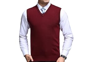 FULIER Mens V-Neck Sleeveless Vest Classic Business Gilet Gentleman Knitwear Tank Tops
