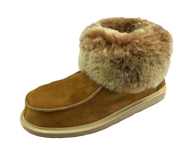 Naturasan Lammfell-Hüttenschuhe Damen Hausschuhe/Warmer Mokassin mit Fester Sohle und Stulpe