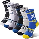 Sandsuced 6 Pairs Kids Boys Socks Athletic Basketball Sport Youth Crew Cotton Soft Breathable Socks for Outdoor