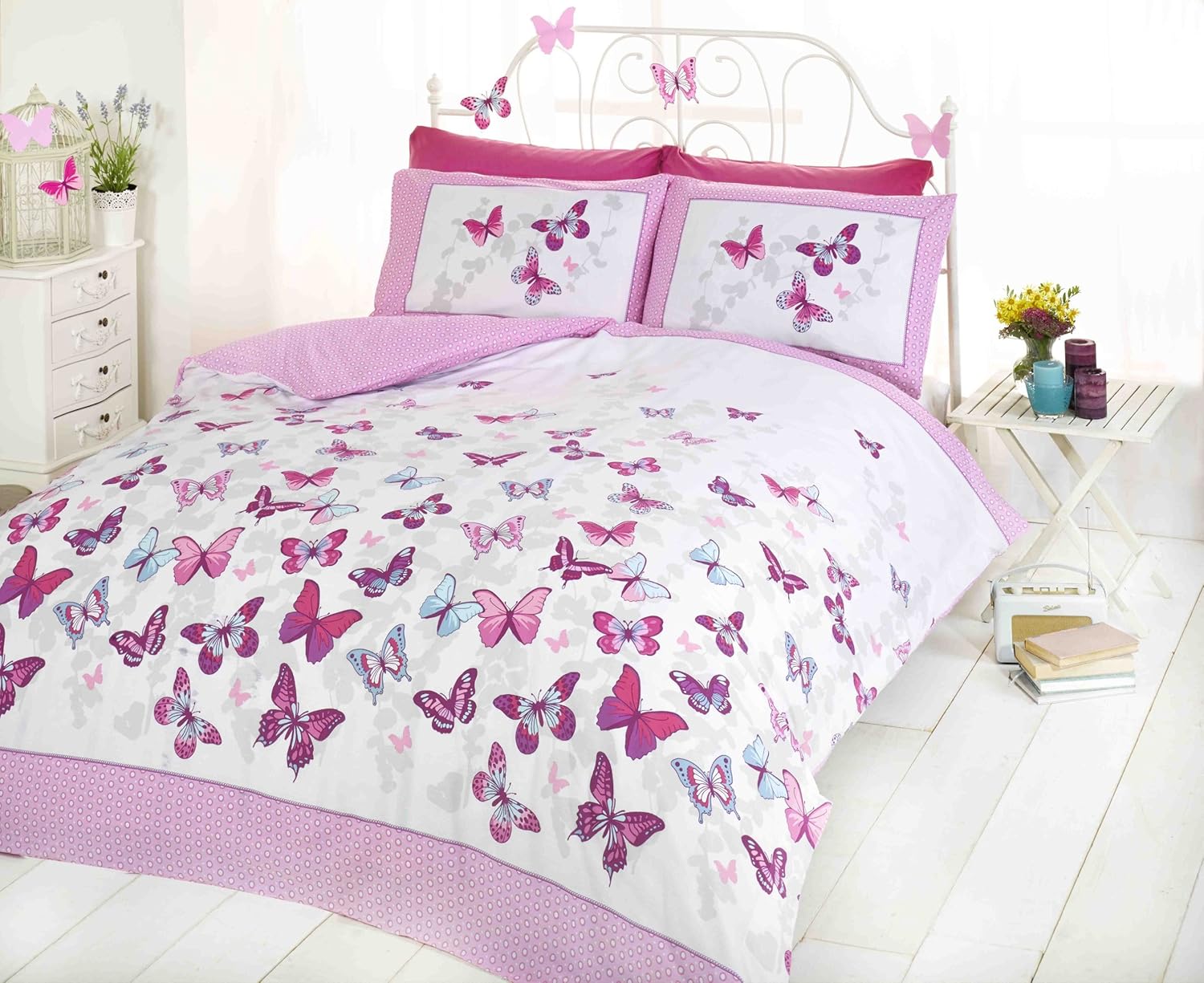 Art Girls Butterfly Duvet Cover Quilt Bedding Set, Cotton and Polyester