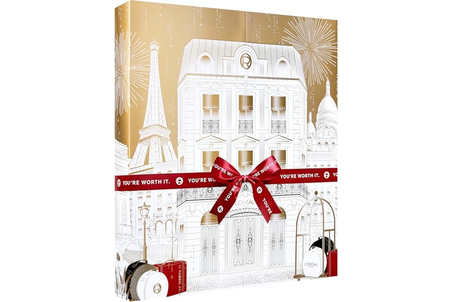 L’Oreal Paris 24 Day Beauty Advent Calendar 2025, Holiday Gift Set Includes Deluxe-Sized and Miniature Makeup, Skincare and Haircare Products