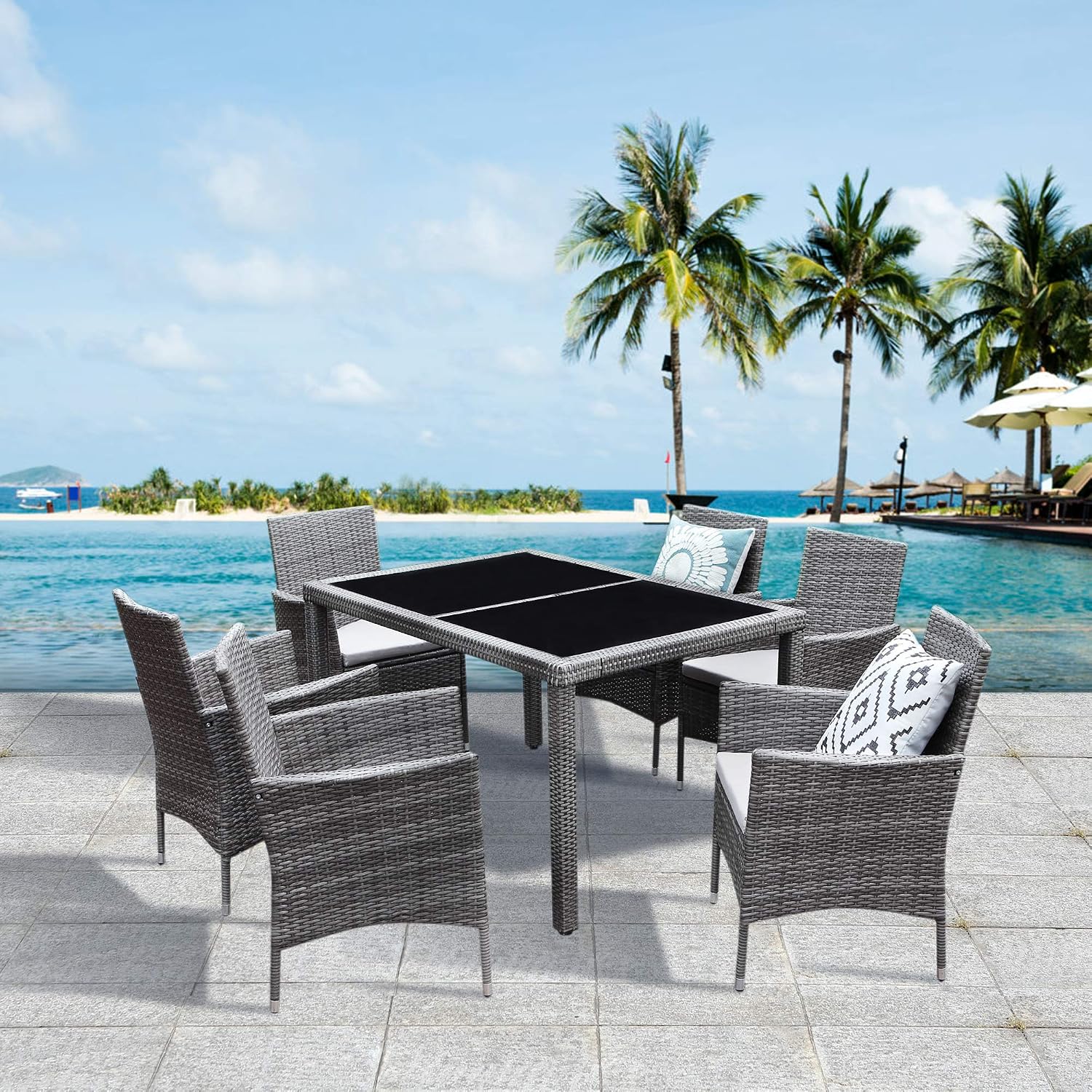 Solaste 5pcs Outdoor Furniture All Weather Patio Porch Dining Table And Chairs Brown Wicker With Washable Cushions Garden Outdoor Dprd Tasikmalayakab Go Id