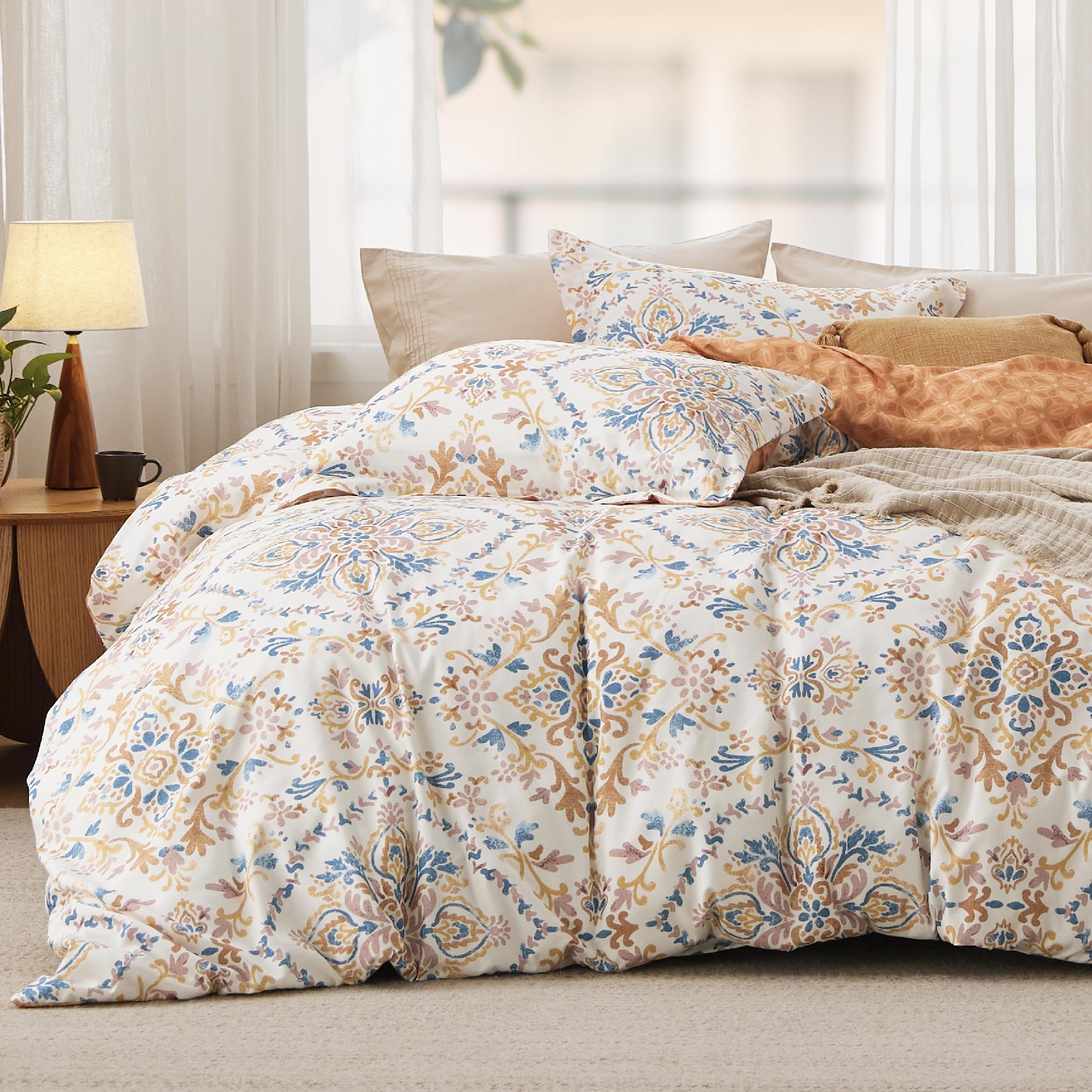 Photo 1 of Bedsure Duvet Cover King Size - Reversible Floral Duvet Cover Set with Zipper Closure, 3 Pieces Bohemian Orange Bedding Set with 8 Corner Ties and 2 Pillow Shams 20"x36"