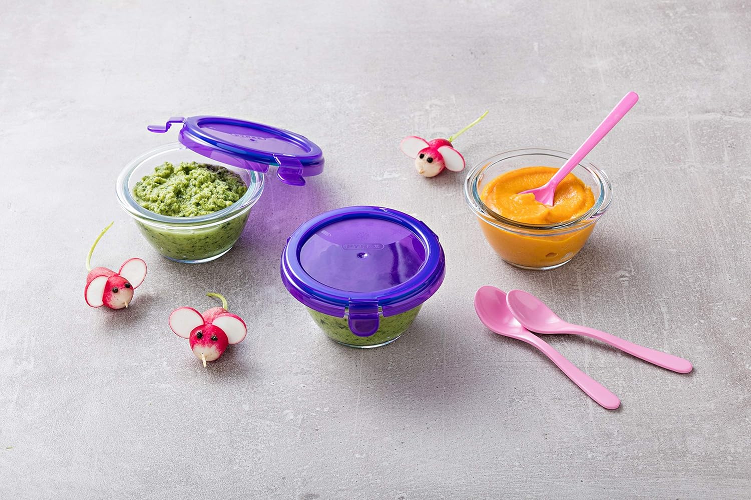 Pyrex My First Boite De Stockage Ronde En Verre Pour Bebe 0 L Palettes Couteaux Et Ustensiles De Cuisine gd In