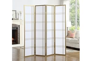 Roundhill Furniture Seto 4-Panel 4 Golden Room Divider Screen, Gold