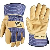 Wells Lamont Men's White Mule Heavy Duty Cowhide Leather Palm Work Gloves, Large (3300L)