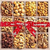 NUT CRAVINGS - Purim Mishloach Manot Mixed Nuts Gift Basket in Reusable Wooden Tray + Heart Ribbon (12 Assortments) Treats for Adults, Food Arrangement, Healthy Snack Care Package, Kosher