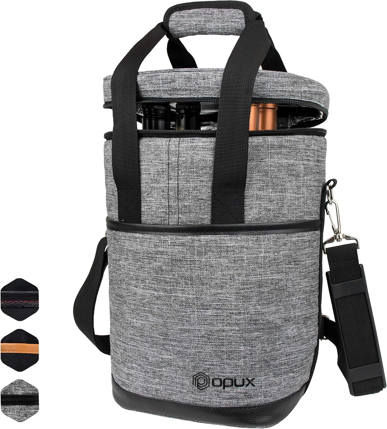 OPUX 4 Bottle Wine Cooler Bag | Wine Bottle Carrier for Travel | Wine Tote with Adjustable Shoulder Strap and Padded Protection (Heather Gray)