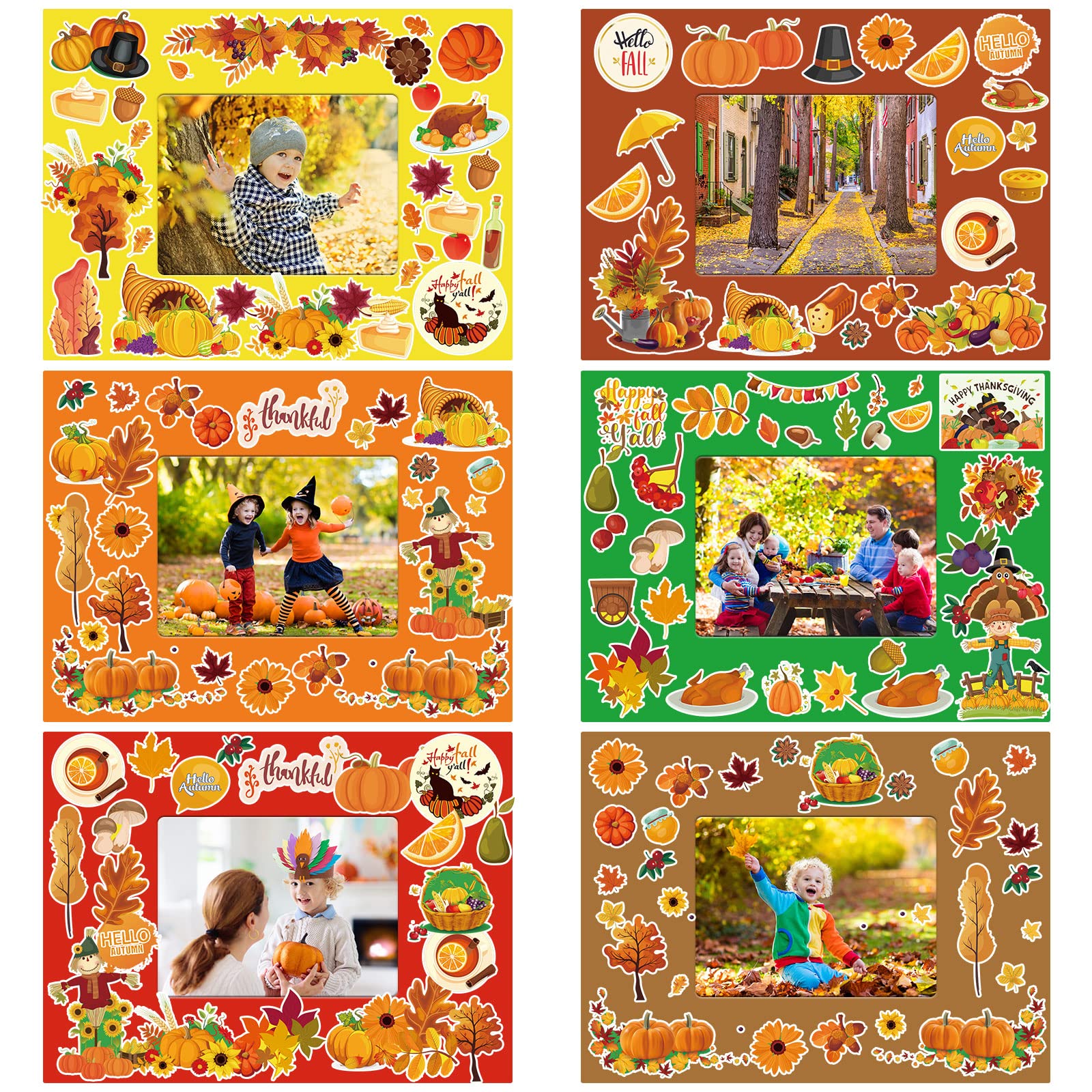 Photo 1 of 24 Pack Fall Picture Photo Frames Craft Kit DIY Thanksgiving Photo Frame Craft Kit DIY Fall Festival Photo Frame for Kids Halloween Thanksgiving Classroom Art Activities Fall Gift Favors