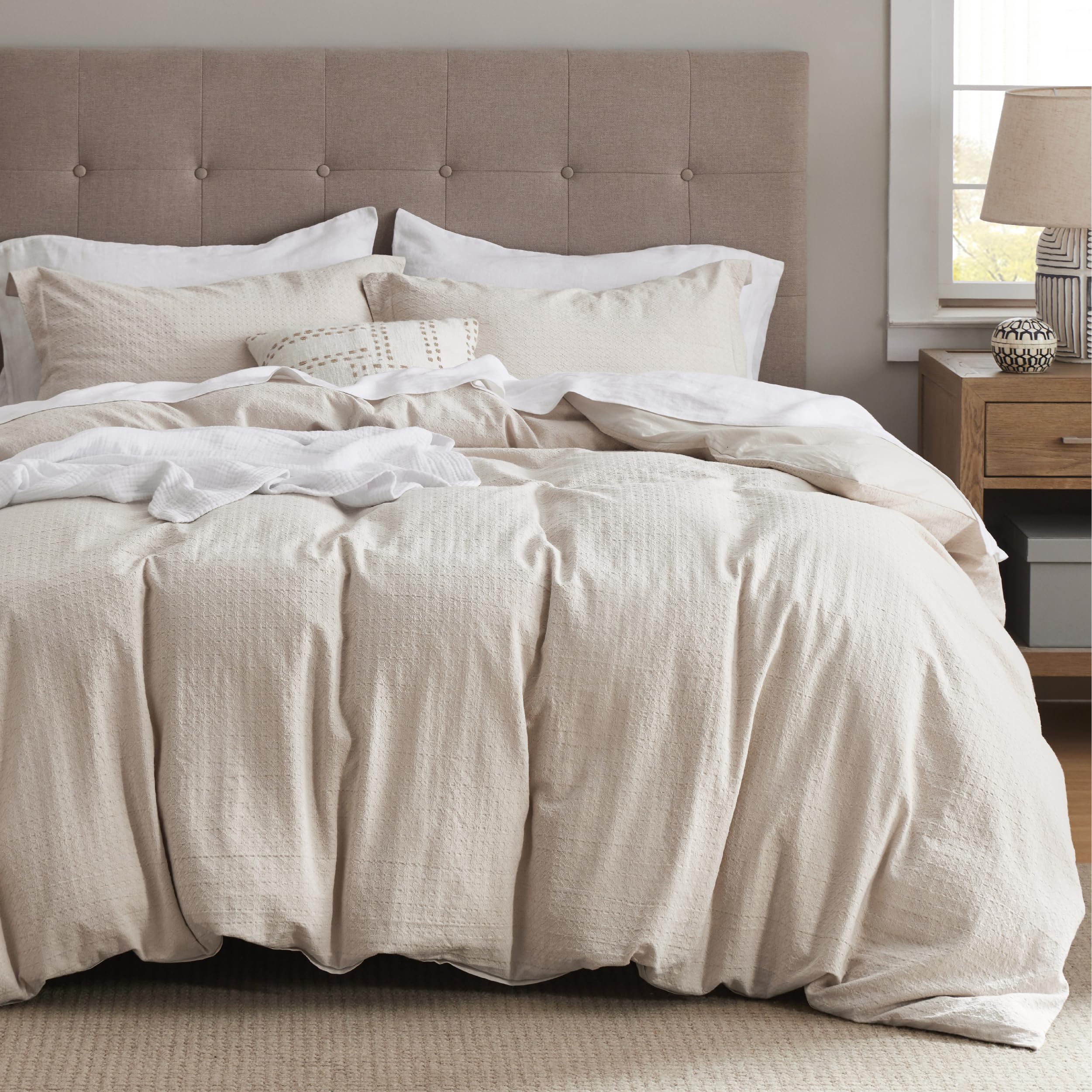 Photo 1 of Bedsure Cotton Duvet Cover King Size - Waffle Weave Boho Rhombus Textured Duvet Cover, Soft and Breathable Rhombus Jacquard Bedding Set for All Seasons (Beige, King, 104"x90")
