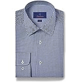 David Donahue Men's Trim Fit 100% Cotton Gingham Dress Shirt