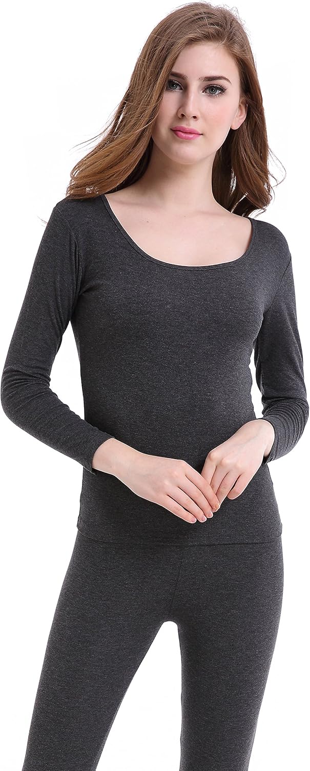 Womens Thermal Underwear Set Ultra Thin Crew Neck Base Layer Stretch