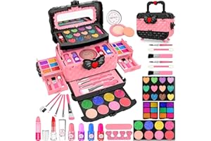 DPAI 54 Pcs Kids Makeup Kit for Girls, Princess Real Washable Pretend Play Cosmetic Set Toys with Mirror, Birthday Gifts for 3 4 5 6 7 8 9 10 Years Old Girls Kids (Pink)