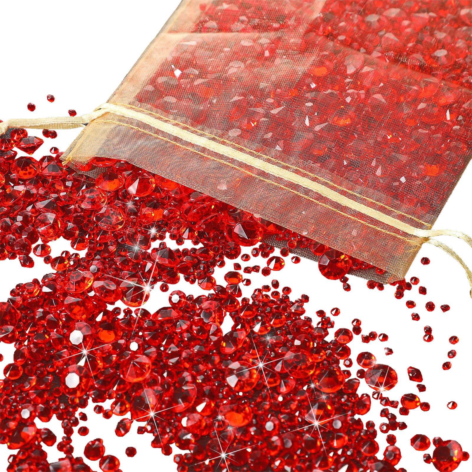 Yaomiao 4000 Pieces Bling Diamond Acrylic Gem Table Scatter Crystals 3 mm, 6 mm, 10 mm Table Decorations for Vase Filler Christmas Wedding Birthday Party (Red)