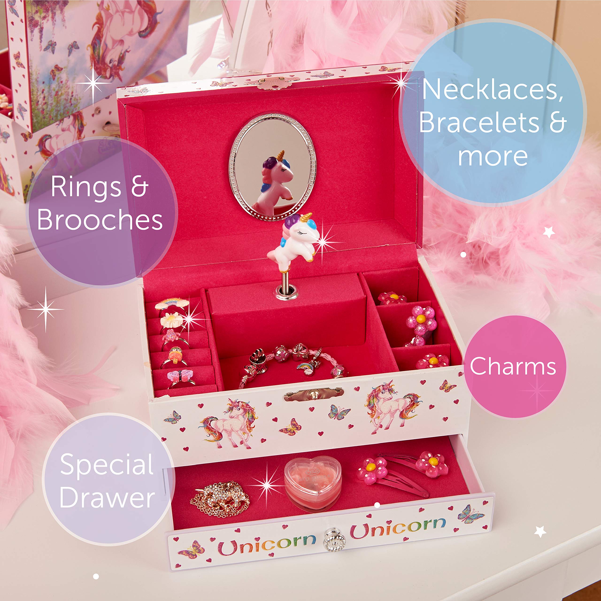 Lucy Locket Magical Unicorn Musical Jewelry Box for Children Pink