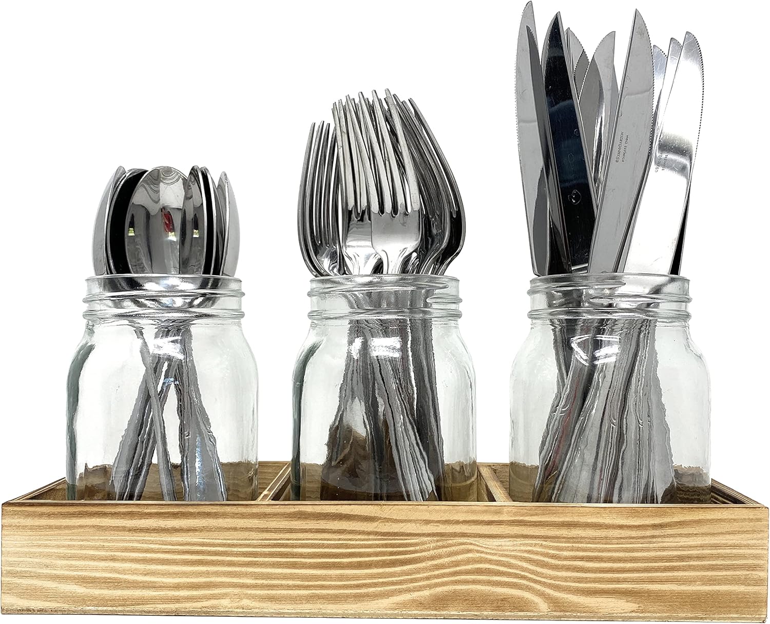 Mason Jar Glass Utensil Holder Silverware Organizer for Spoons, Knives