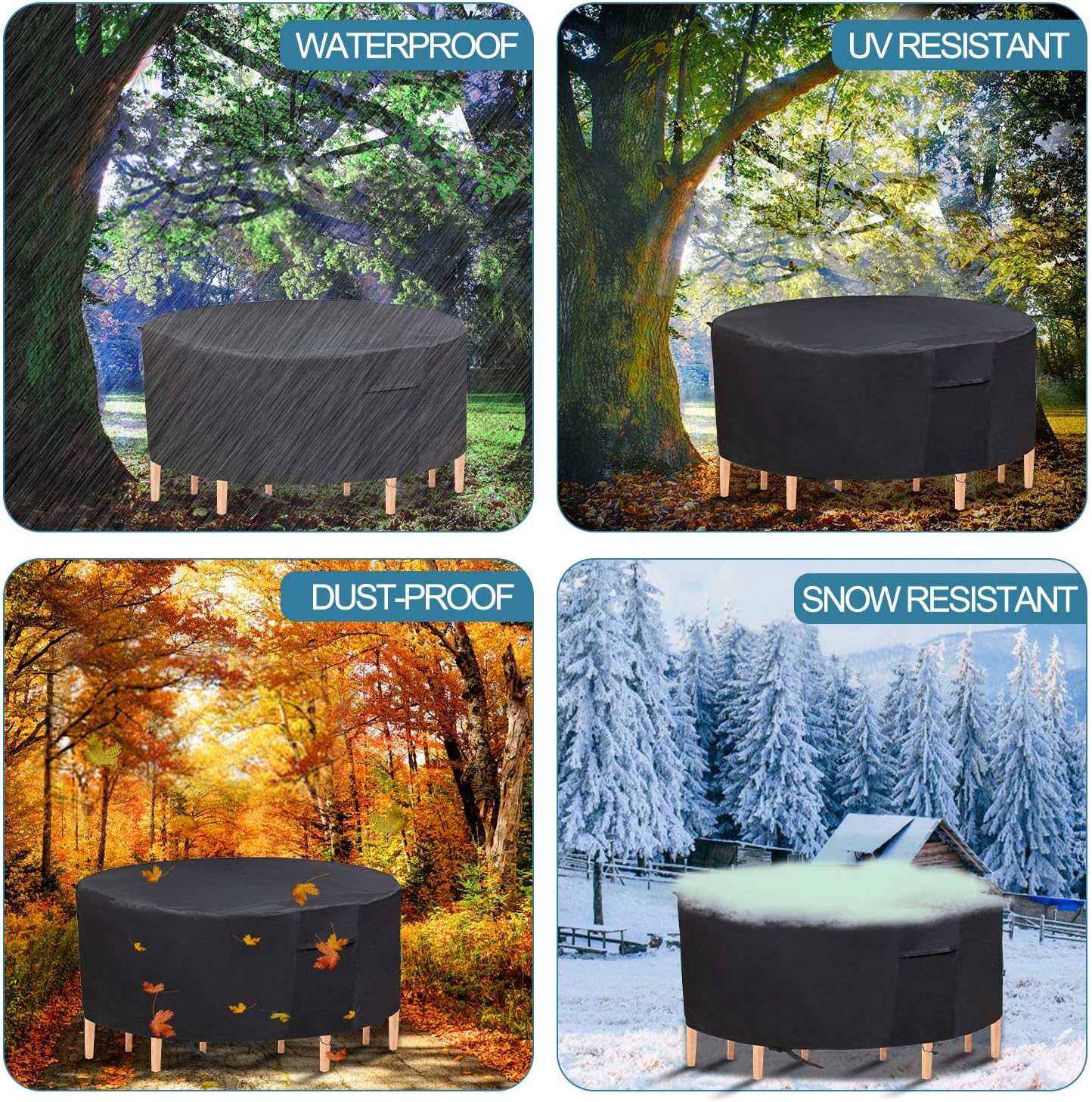 PATIOPTION Patio Furniture Set Covers, 600D Waterproof Outdoor Round Table and Chairs Set Heavy Duty Cover Tough Canvas UV Resistant Dustproof Anti-Fading Cover with Storage Bag - 82'' Diameter : Garden & Outdoor