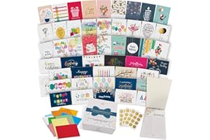 Dessie 100 Unique Birthday Cards Assortment with Greetings Inside for Businesses and Individuals.100 Assorted Color Envelopes, Gold Seals, Birthday Calendar in Sturdy Storage Box
