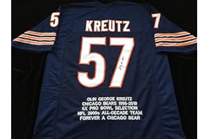 BM AUTHENTICS Olin Kreutz Chicago Bears Signed Autograph Blue Stat Jersey JSA COA