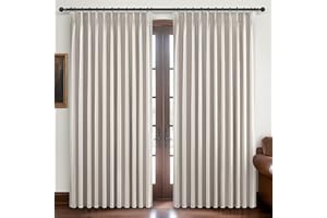 Pinch Pleated Blackout Curtains 70 Inches Wide for Living Room, Room Darkening Linen Blend Tan Viral Large Window Curtains fo