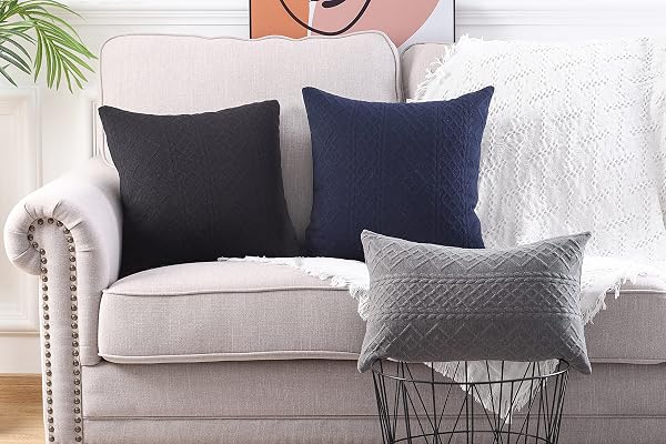 YAERTUN PACK OF 2 SUPER SOFT DECORATIVE THROW PILLOW COVERS SQUARE CUSHION CASES PILLOWCASES FOR COUCH SOFA BEDROOM CAR MODERN EMBOSSED PATTERNED,24 X 24 INCH,BLACK